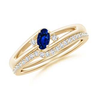 5x3mm AAAA Tilted Sapphire Split Shank Bridal Set with Diamonds in Yellow Gold