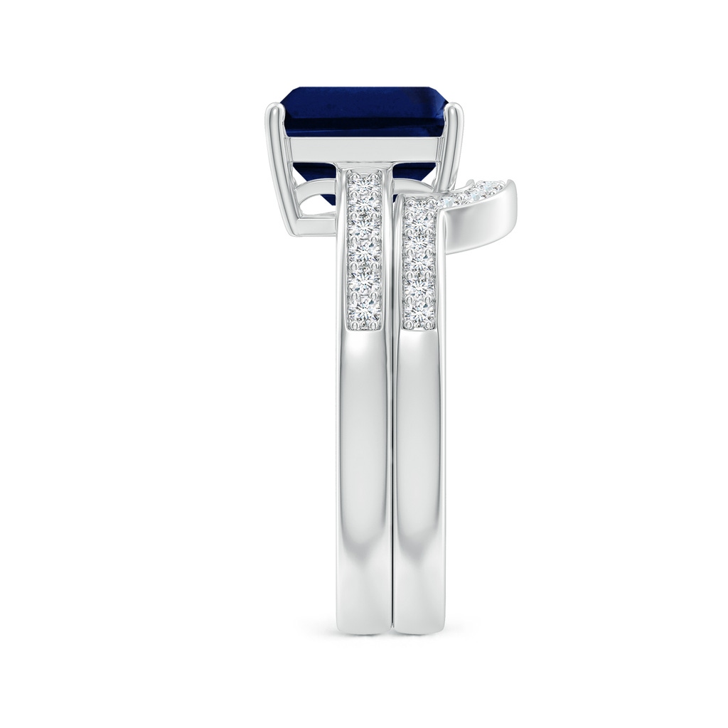 9x7mm AAA Emerald-Cut Blue Sapphire Bridal Set with Diamonds in White Gold Side-2