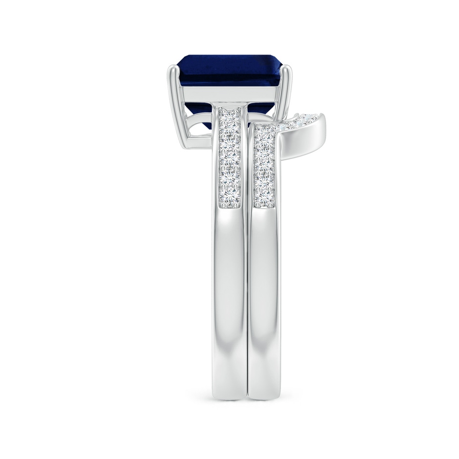 9x7mm AAA Emerald-Cut Blue Sapphire Bridal Set with Diamonds in White Gold side-2