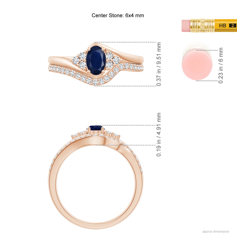 6x4mm A Oval Blue Sapphire Bypass Bridal Set with Diamonds in Rose Gold product image