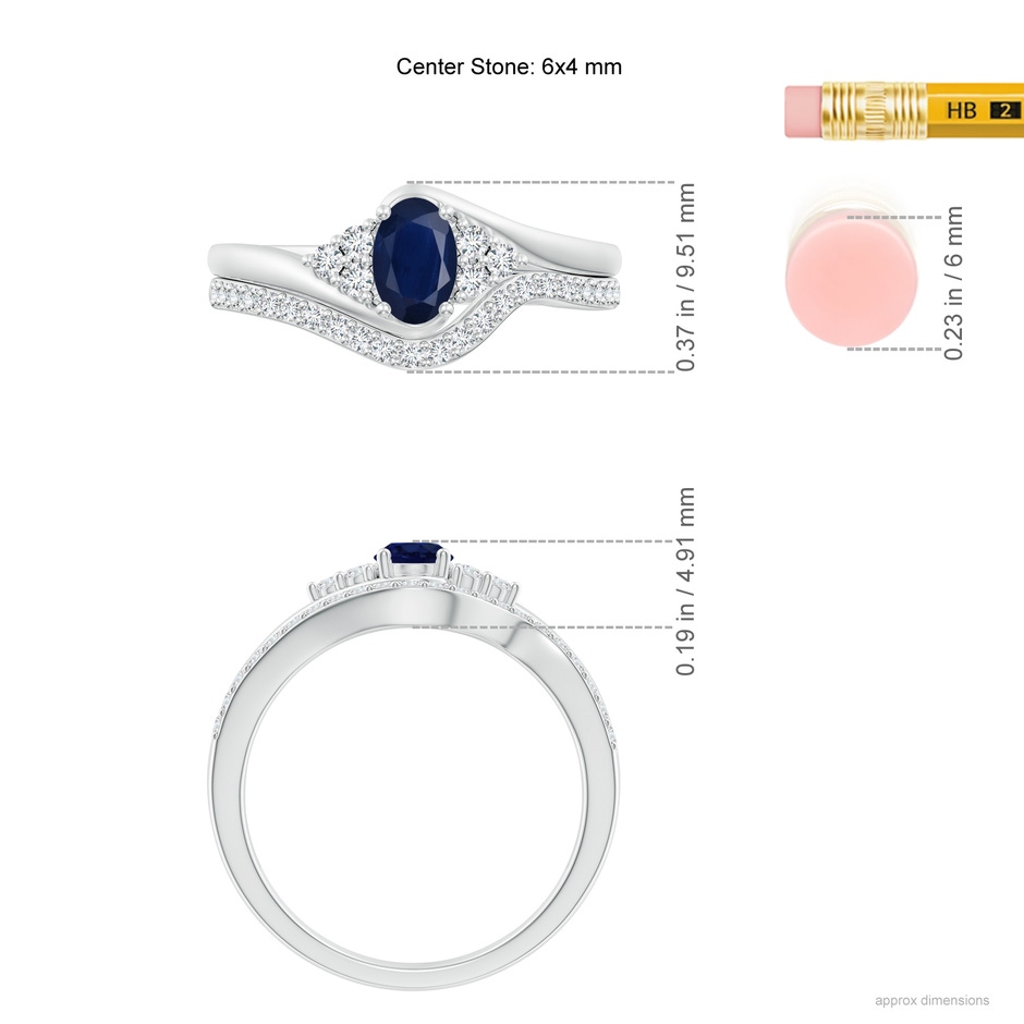 6x4mm A Oval Blue Sapphire Bypass Bridal Set with Diamonds in White Gold product image