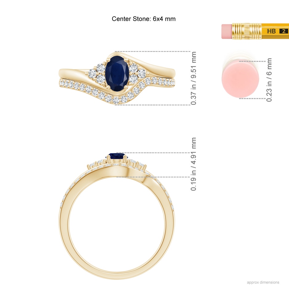 6x4mm A Oval Blue Sapphire Bypass Bridal Set with Diamonds in Yellow Gold product image