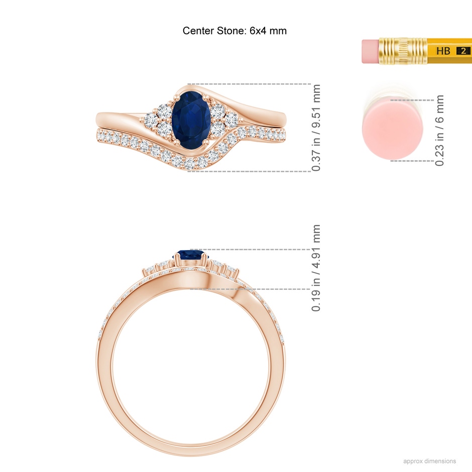 6x4mm AA Oval Blue Sapphire Bypass Bridal Set with Diamonds in Rose Gold product image