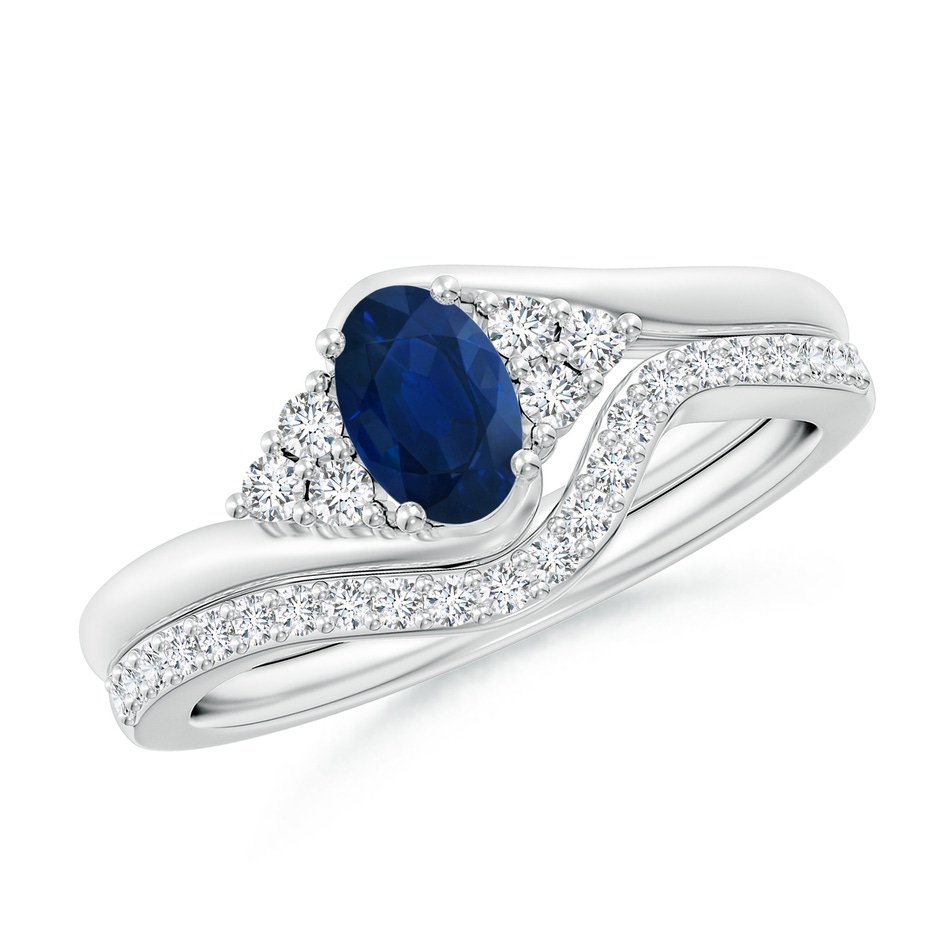 6x4mm AA Oval Blue Sapphire Bypass Bridal Set with Diamonds in White Gold 