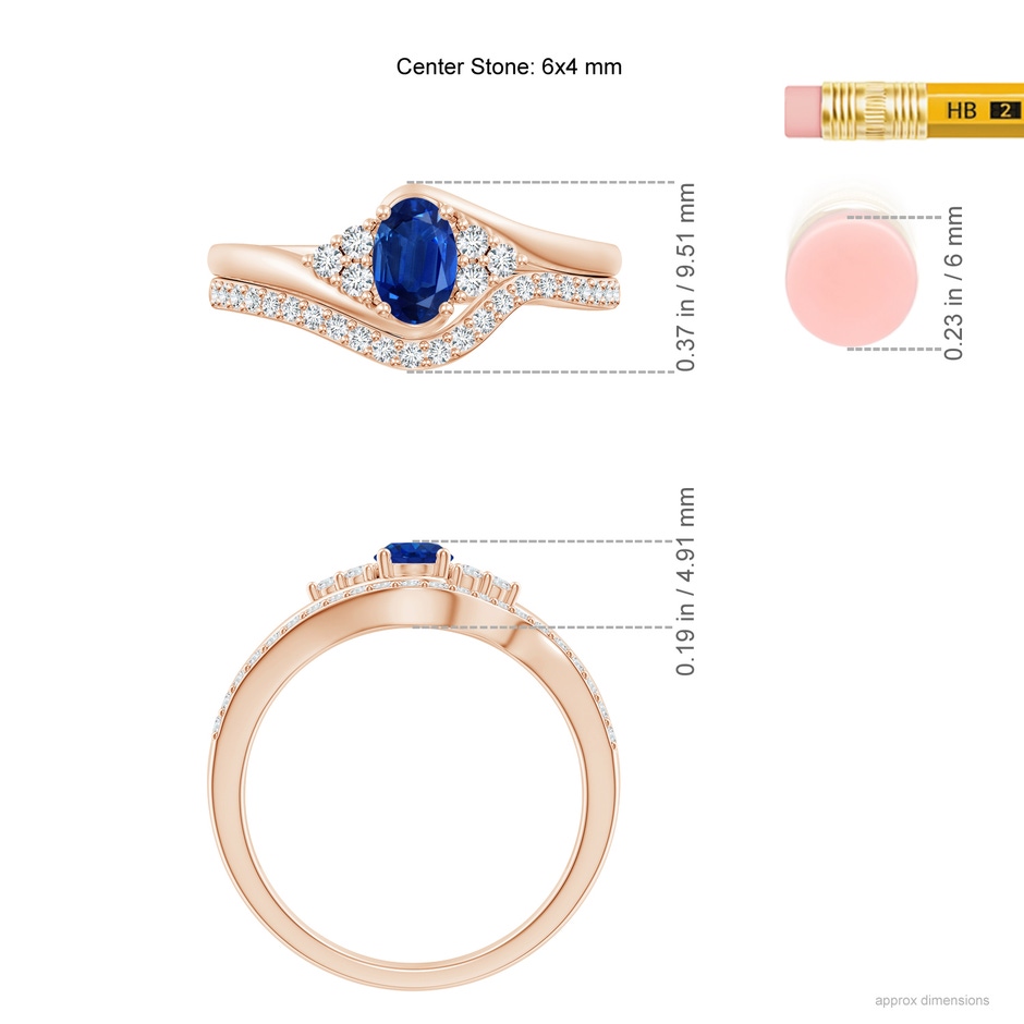 6x4mm AAA Oval Blue Sapphire Bypass Bridal Set with Diamonds in Rose Gold product image