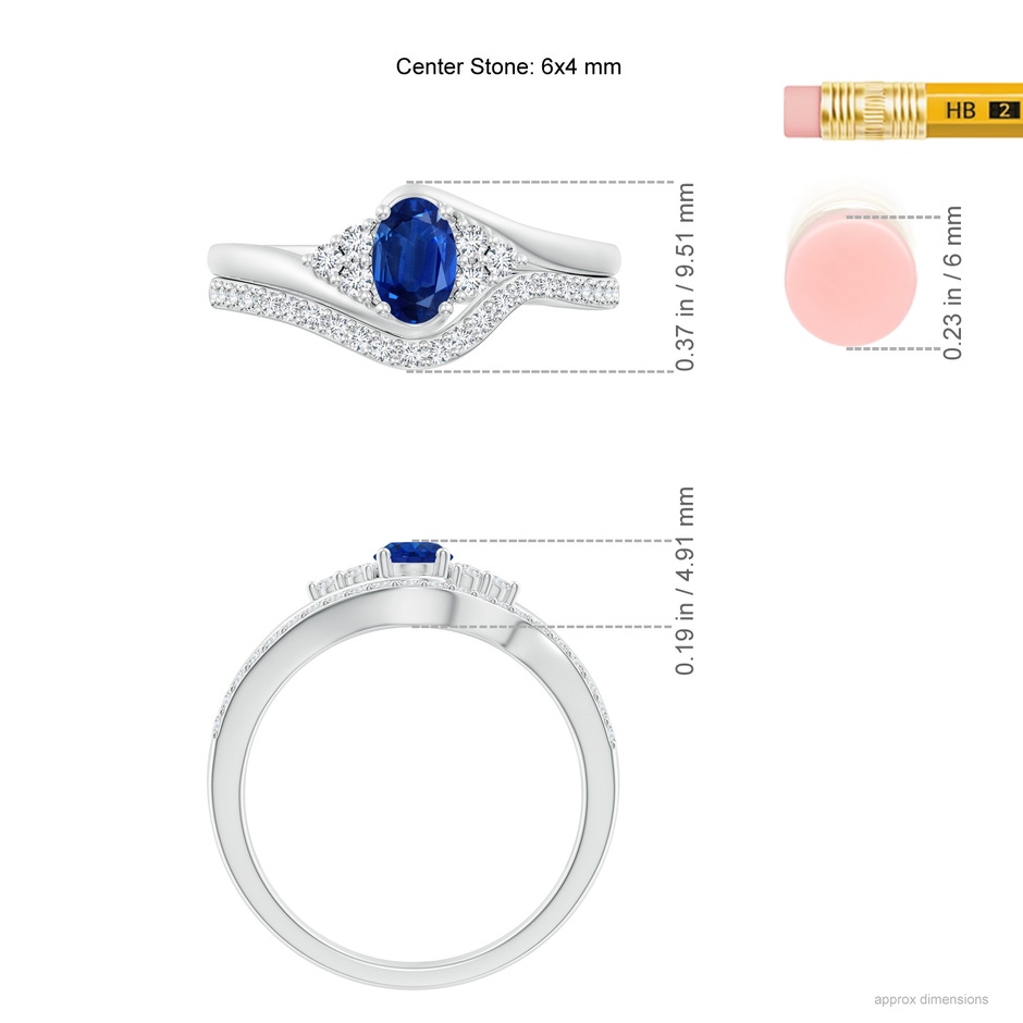 6x4mm AAA Oval Blue Sapphire Bypass Bridal Set with Diamonds in White Gold product image