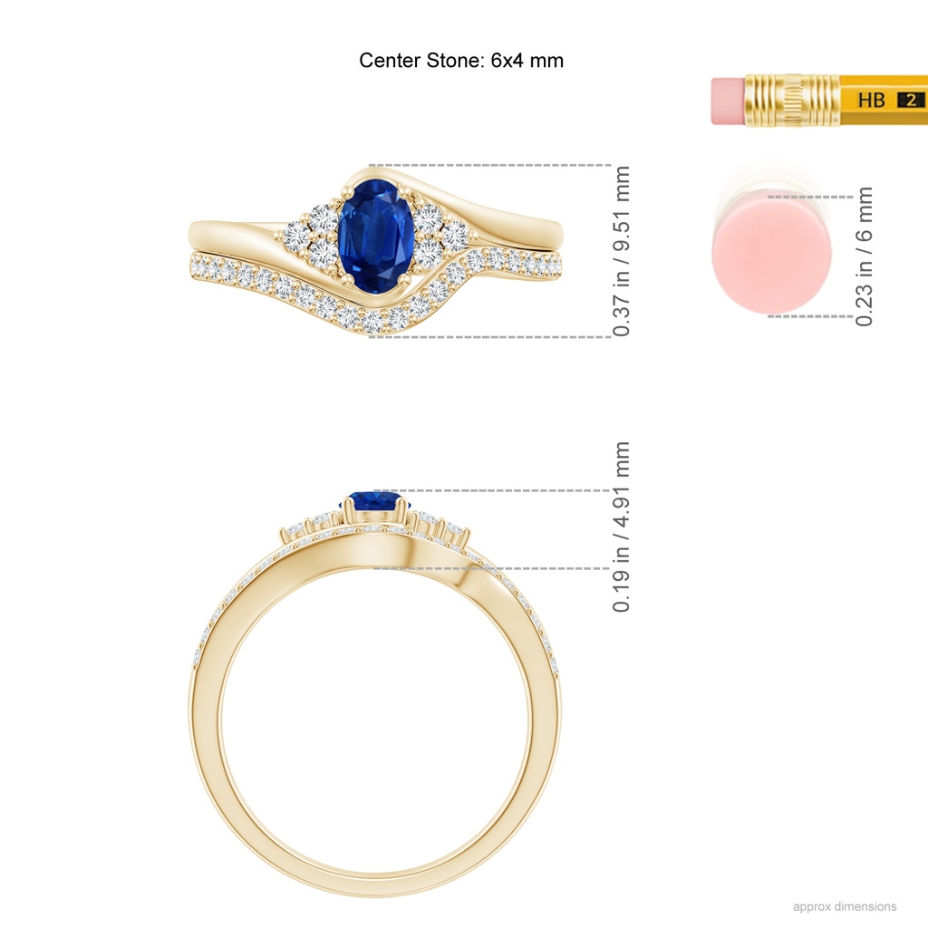 6x4mm AAA Oval Blue Sapphire Bypass Bridal Set with Diamonds in Yellow Gold Product Image