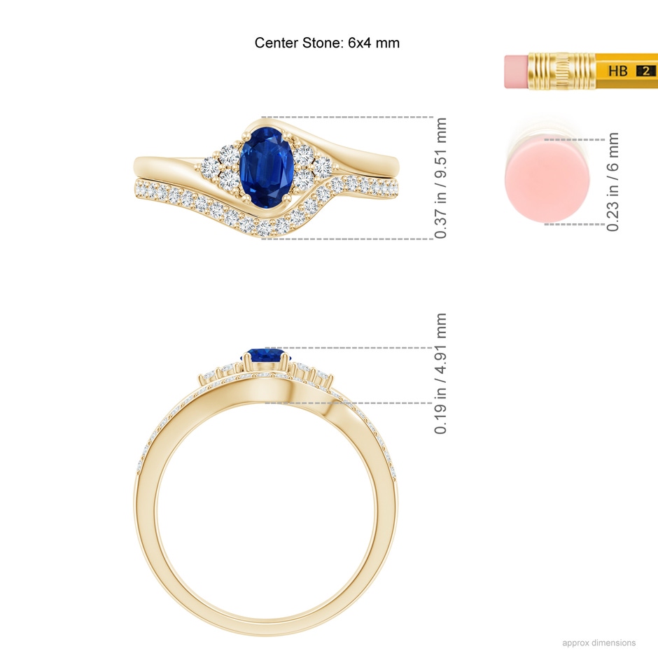 6x4mm AAA Oval Blue Sapphire Bypass Bridal Set with Diamonds in Yellow Gold product image