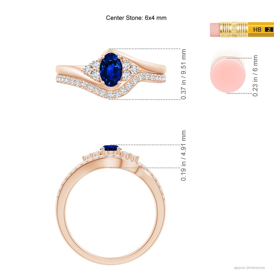 6x4mm AAAA Oval Blue Sapphire Bypass Bridal Set with Diamonds in Rose Gold product image