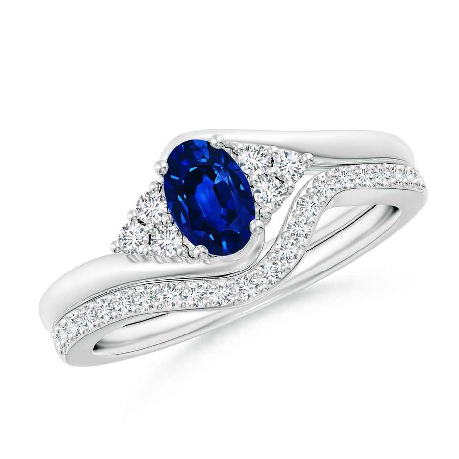 6x4mm AAAA Oval Blue Sapphire Bypass Bridal Set with Diamonds in White Gold 