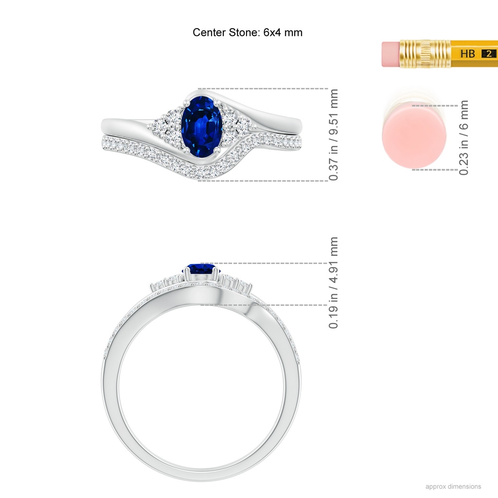 6x4mm AAAA Oval Blue Sapphire Bypass Bridal Set with Diamonds in White Gold Product Image