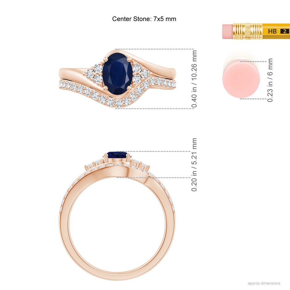 7x5mm A Oval Blue Sapphire Bypass Bridal Set with Diamonds in Rose Gold product image