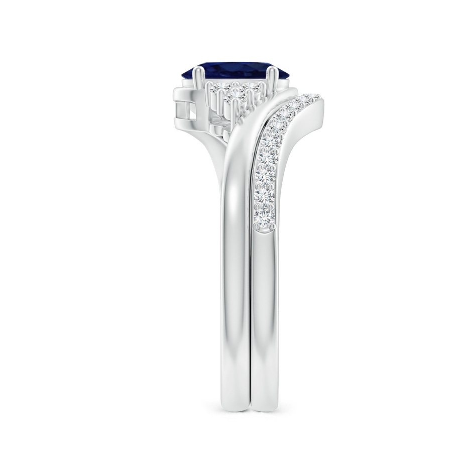 7x5mm A Oval Blue Sapphire Bypass Bridal Set with Diamonds in White Gold product image
