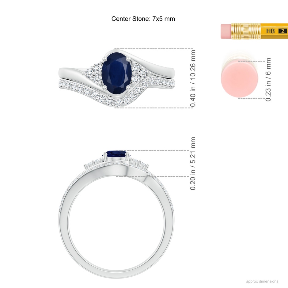 7x5mm A Oval Blue Sapphire Bypass Bridal Set with Diamonds in White Gold product image