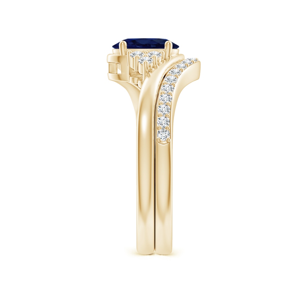7x5mm A Oval Blue Sapphire Bypass Bridal Set with Diamonds in Yellow Gold product image