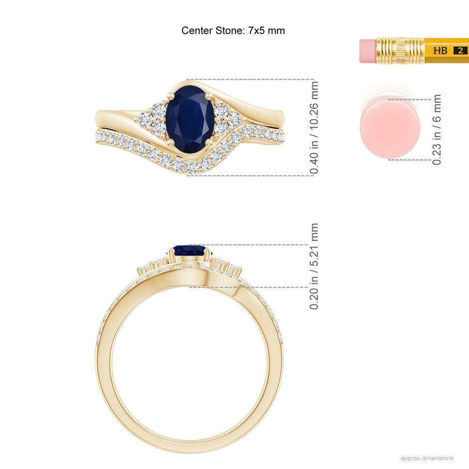 7x5mm A Oval Blue Sapphire Bypass Bridal Set with Diamonds in Yellow Gold product image