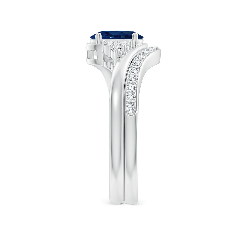 7x5mm AA Oval Blue Sapphire Bypass Bridal Set with Diamonds in White Gold product image