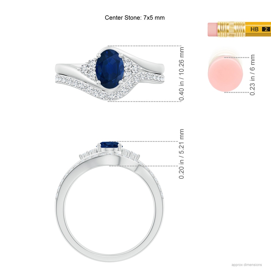 7x5mm AA Oval Blue Sapphire Bypass Bridal Set with Diamonds in White Gold product image