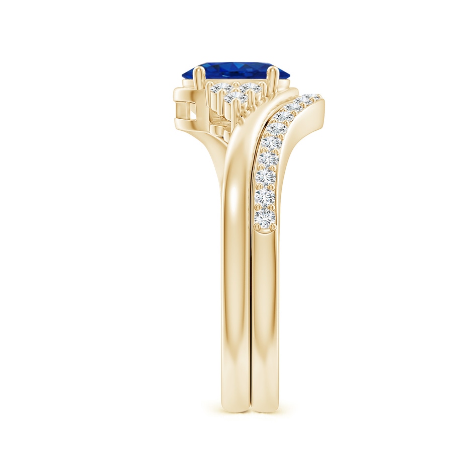 7x5mm AAA Oval Blue Sapphire Bypass Bridal Set with Diamonds in Yellow Gold product image