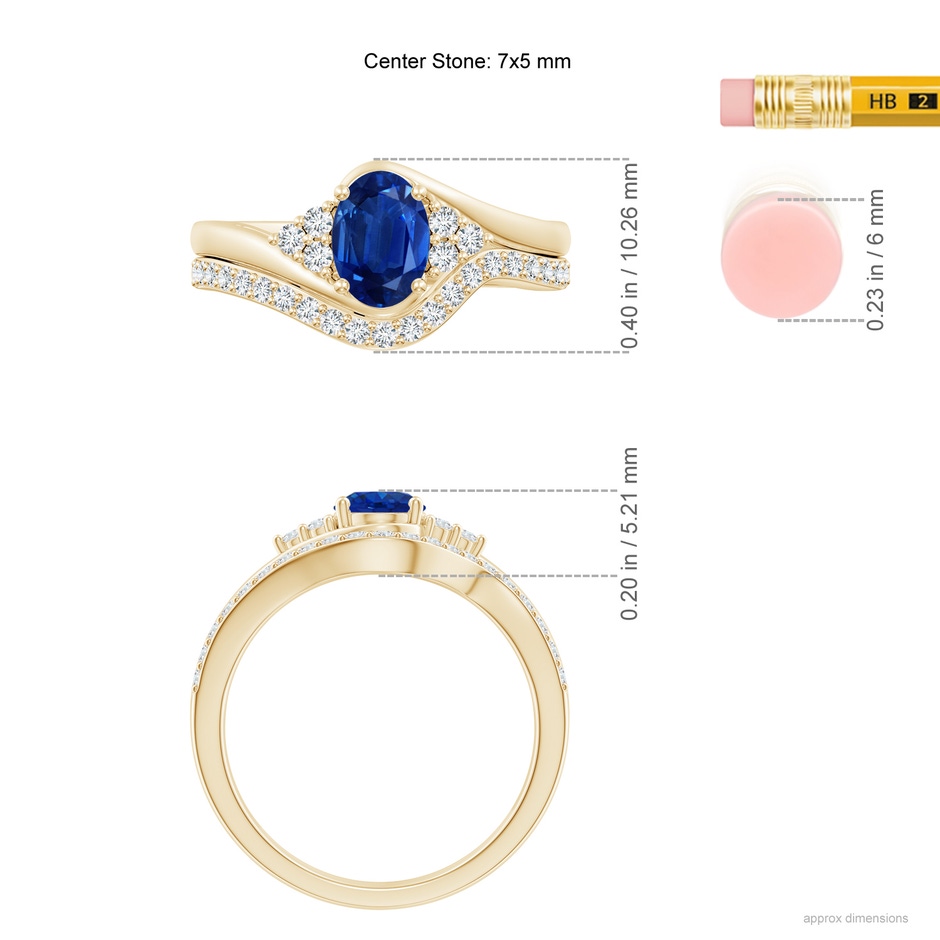 7x5mm AAA Oval Blue Sapphire Bypass Bridal Set with Diamonds in Yellow Gold product image