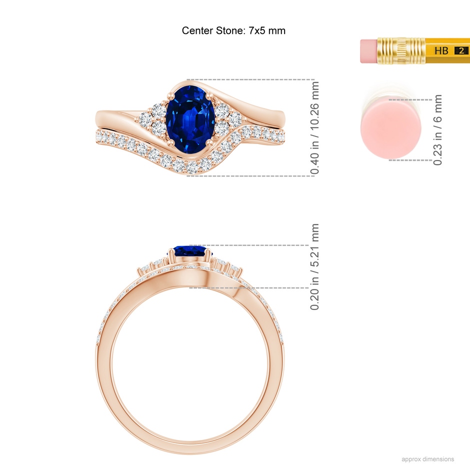 7x5mm AAAA Oval Blue Sapphire Bypass Bridal Set with Diamonds in Rose Gold product image