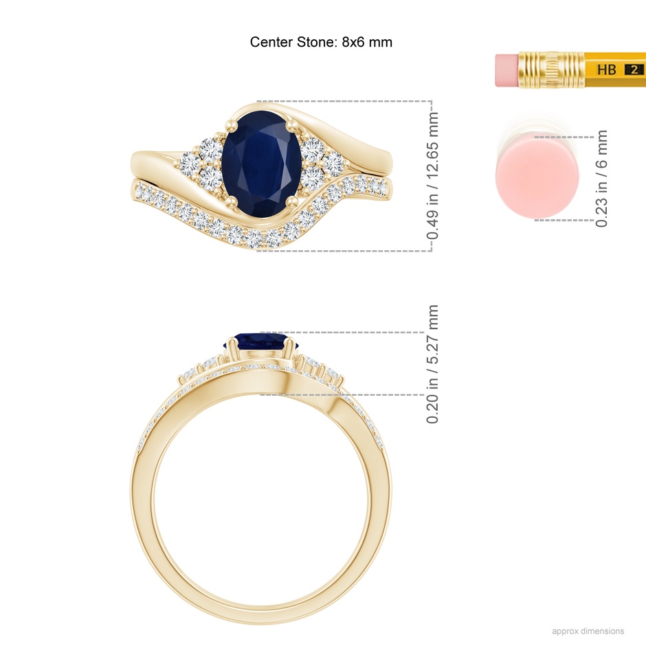 8x6mm A Oval Blue Sapphire Bypass Bridal Set with Diamonds in Yellow Gold product image