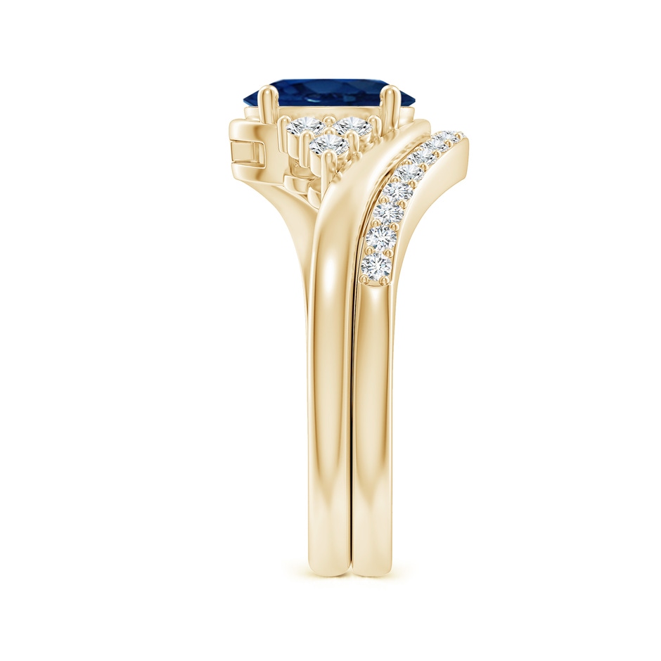 8x6mm AA Oval Blue Sapphire Bypass Bridal Set with Diamonds in Yellow Gold product image