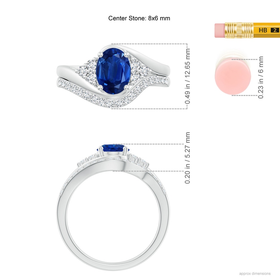 8x6mm AAA Oval Blue Sapphire Bypass Bridal Set with Diamonds in P950 Platinum product image