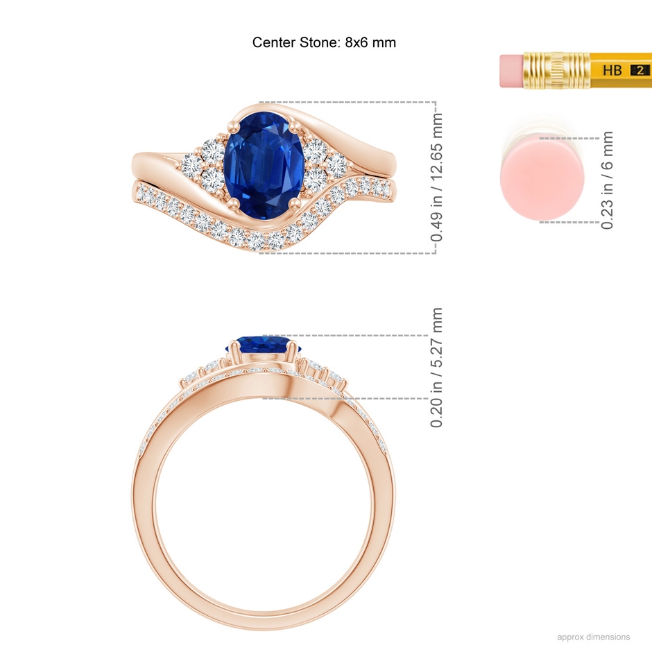 8x6mm AAA Oval Blue Sapphire Bypass Bridal Set with Diamonds in Rose Gold product image