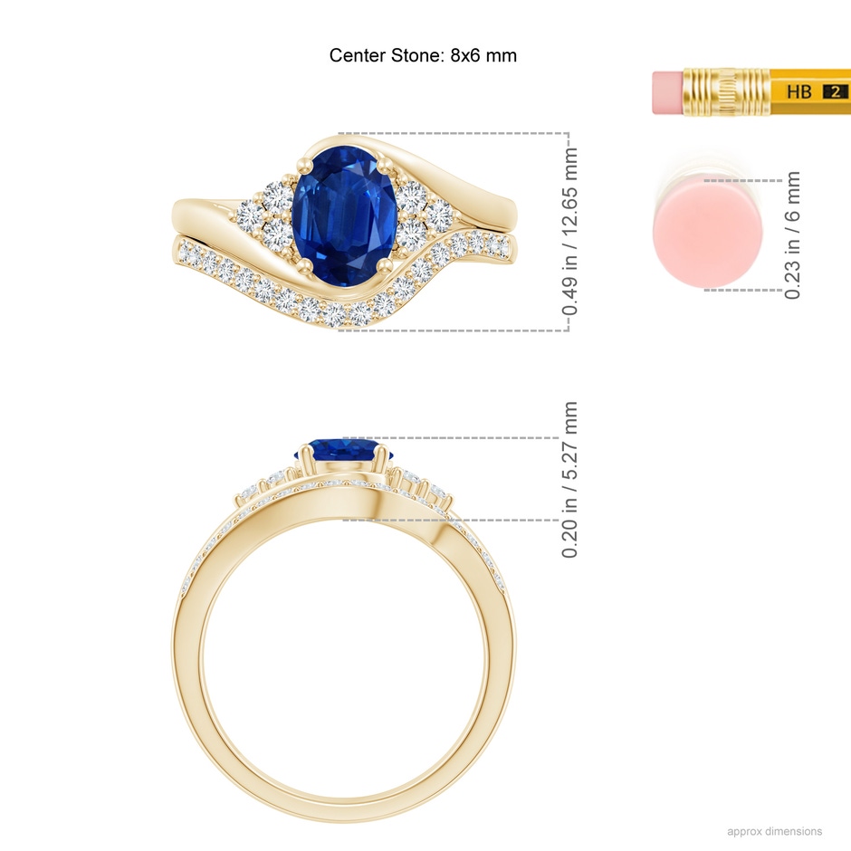 8x6mm AAA Oval Blue Sapphire Bypass Bridal Set with Diamonds in Yellow Gold product image