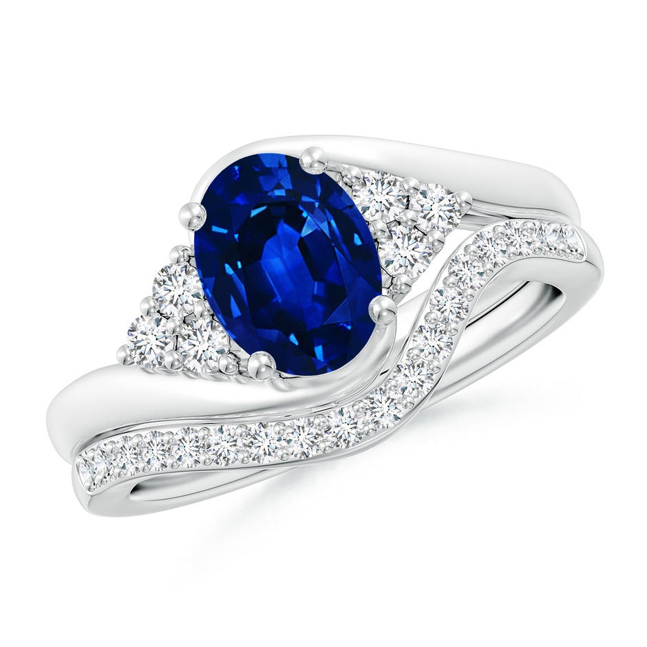 8x6mm AAAA Oval Blue Sapphire Bypass Bridal Set with Diamonds in P950 Platinum 