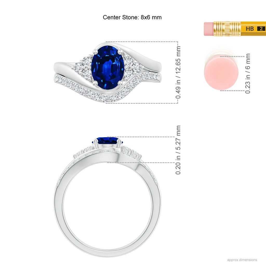 8x6mm AAAA Oval Blue Sapphire Bypass Bridal Set with Diamonds in P950 Platinum Product Image