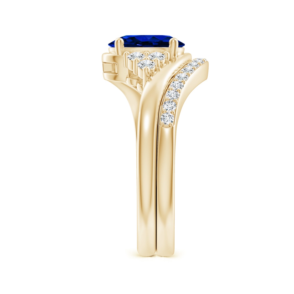 8x6mm AAAA Oval Blue Sapphire Bypass Bridal Set with Diamonds in Yellow Gold product image