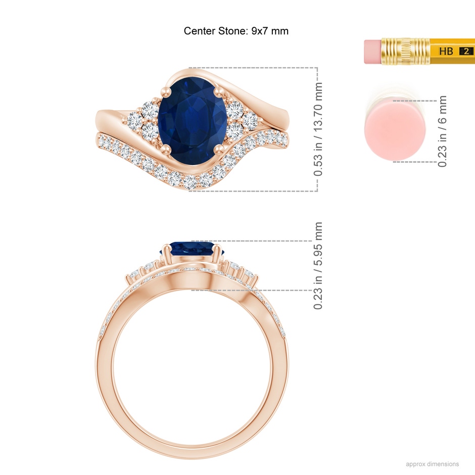 9x7mm AA Oval Blue Sapphire Bypass Bridal Set with Diamonds in Rose Gold product image