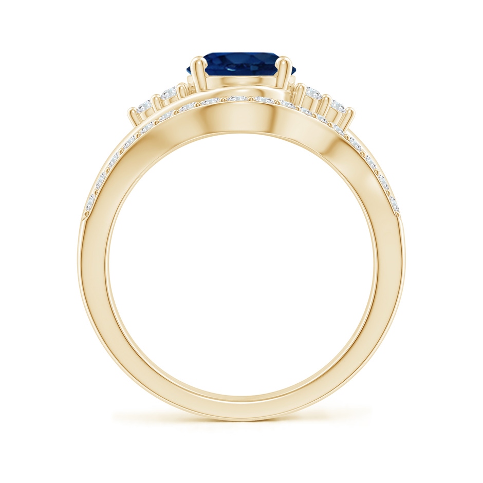 9x7mm AA Oval Blue Sapphire Bypass Bridal Set with Diamonds in Yellow Gold product image
