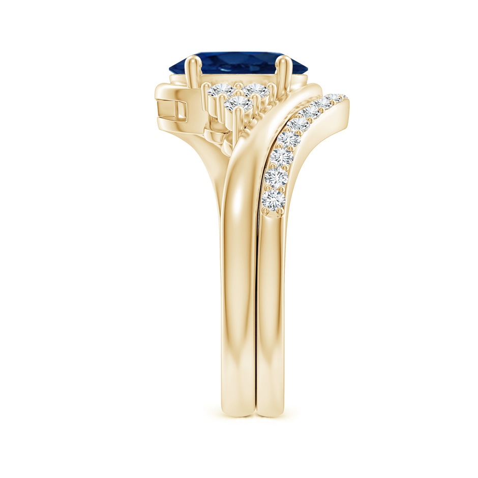 9x7mm AA Oval Blue Sapphire Bypass Bridal Set with Diamonds in Yellow Gold product image