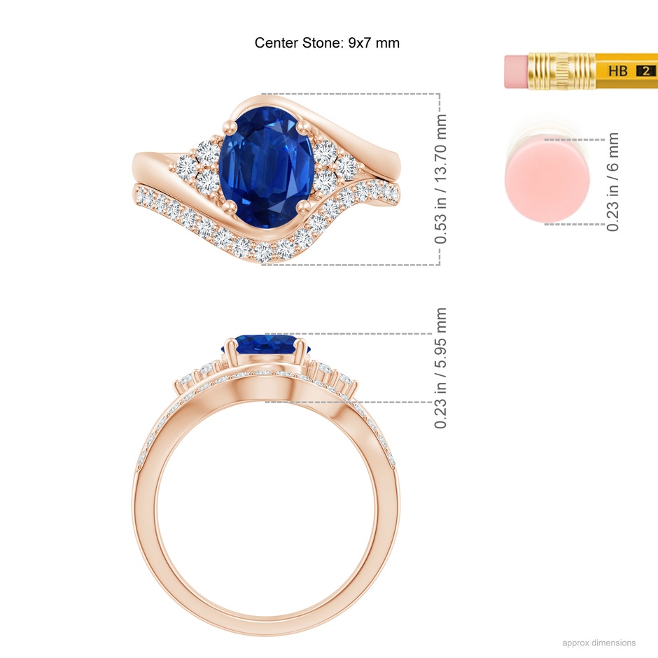 9x7mm AAA Oval Blue Sapphire Bypass Bridal Set with Diamonds in Rose Gold product image