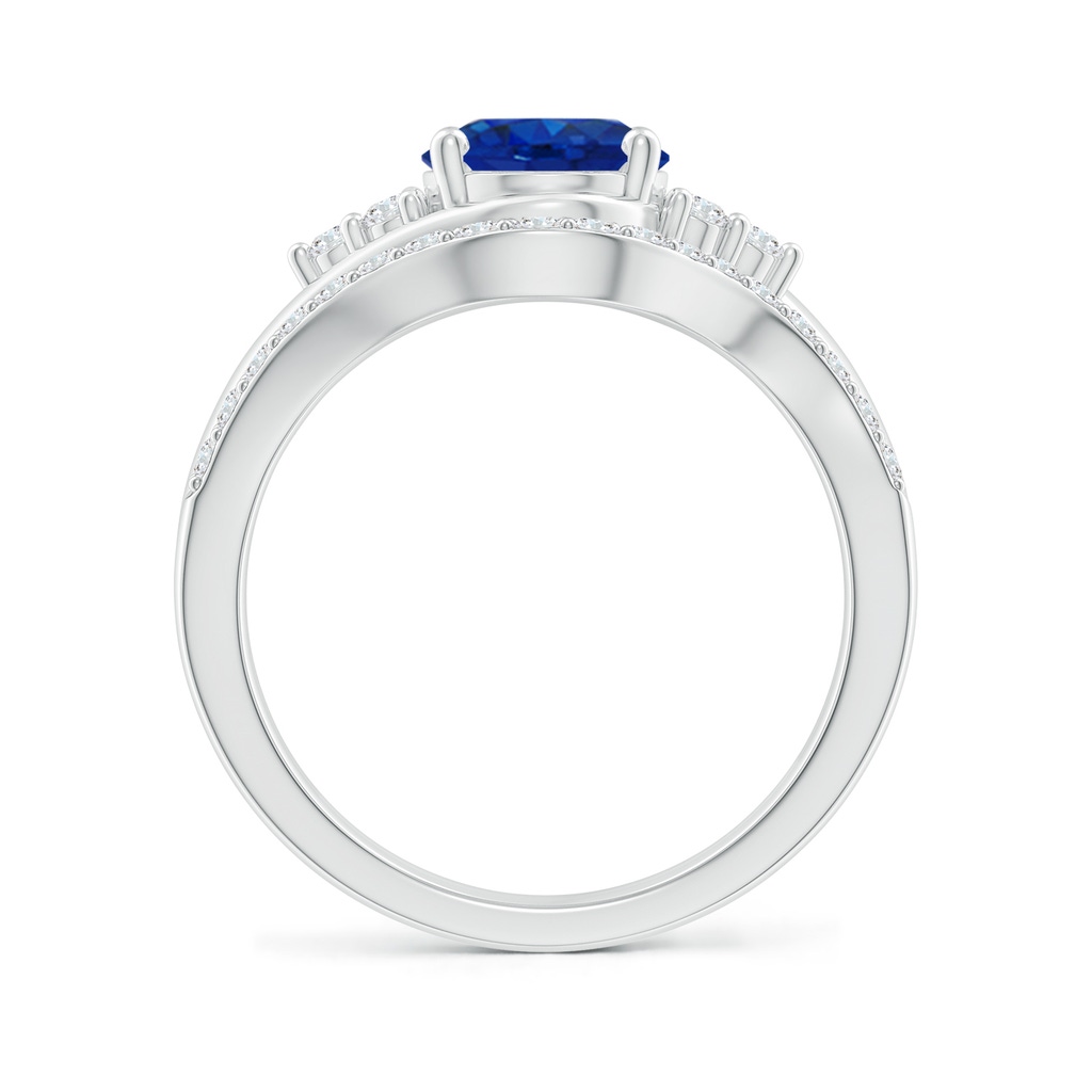 9x7mm AAA Oval Blue Sapphire Bypass Bridal Set with Diamonds in White Gold Product Image