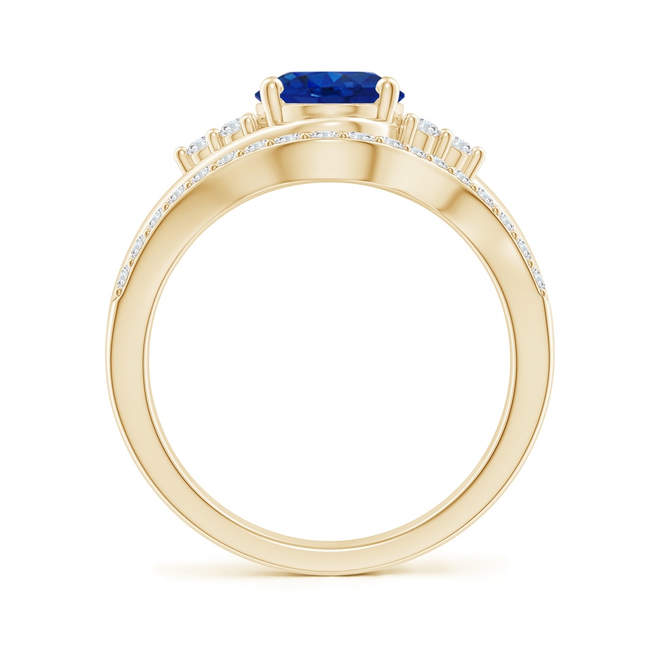 9x7mm AAA Oval Blue Sapphire Bypass Bridal Set with Diamonds in Yellow Gold product image
