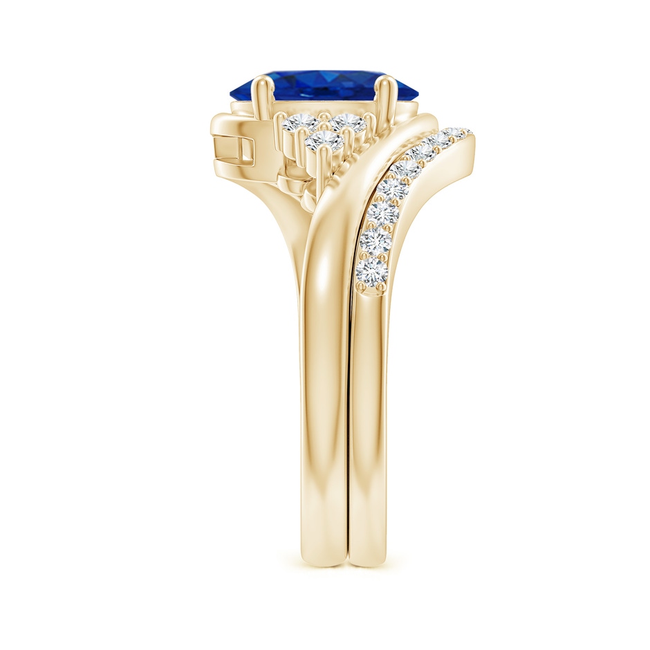 9x7mm AAA Oval Blue Sapphire Bypass Bridal Set with Diamonds in Yellow Gold product image