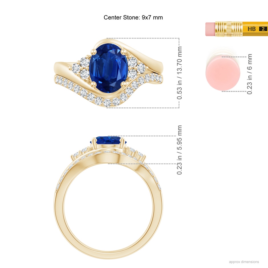 9x7mm AAA Oval Blue Sapphire Bypass Bridal Set with Diamonds in Yellow Gold product image