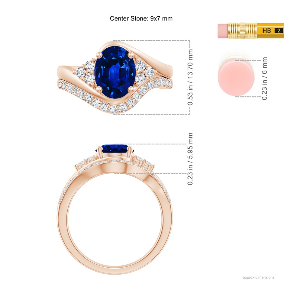 9x7mm AAAA Oval Blue Sapphire Bypass Bridal Set with Diamonds in Rose Gold product image