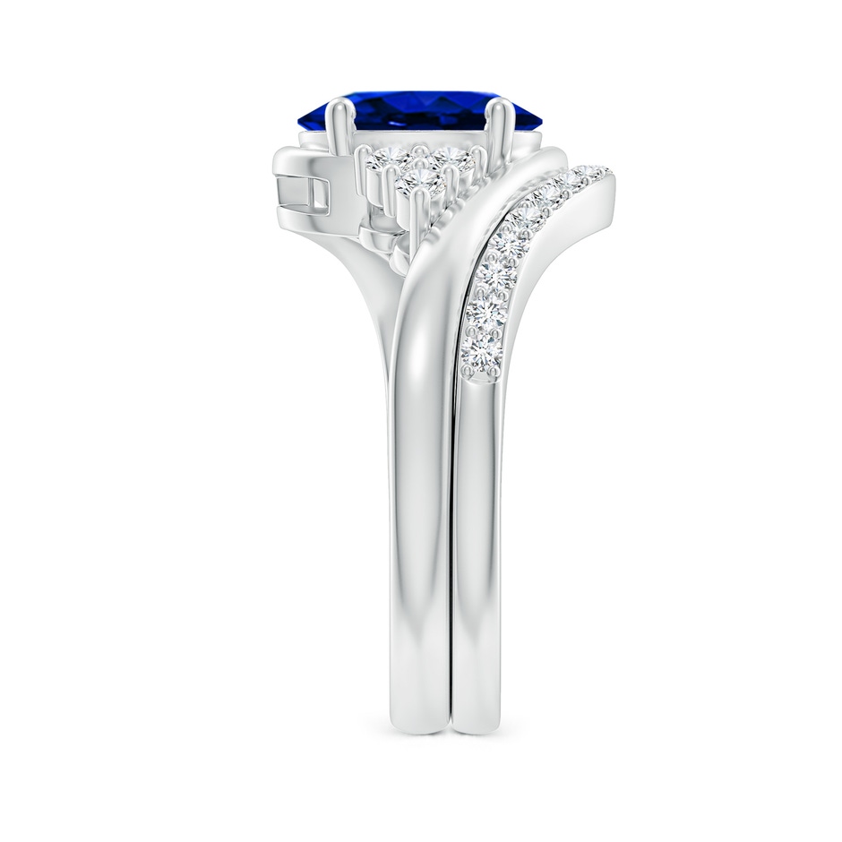 9x7mm AAAA Oval Blue Sapphire Bypass Bridal Set with Diamonds in White Gold product image