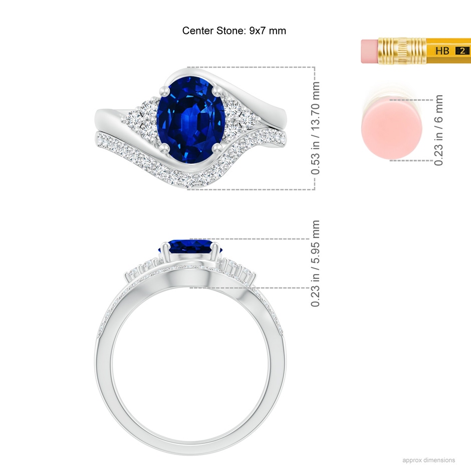 9x7mm AAAA Oval Blue Sapphire Bypass Bridal Set with Diamonds in White Gold product image