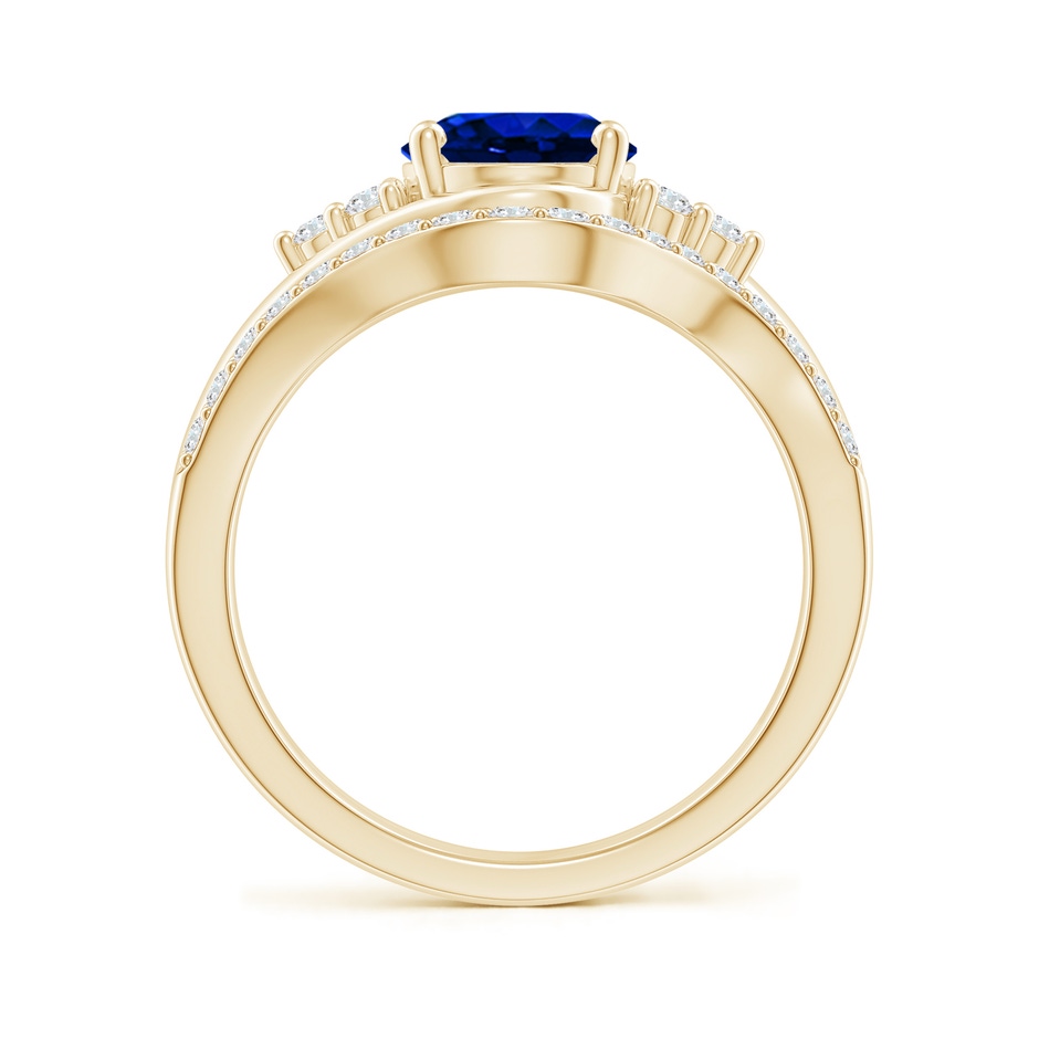 9x7mm AAAA Oval Blue Sapphire Bypass Bridal Set with Diamonds in Yellow Gold product image