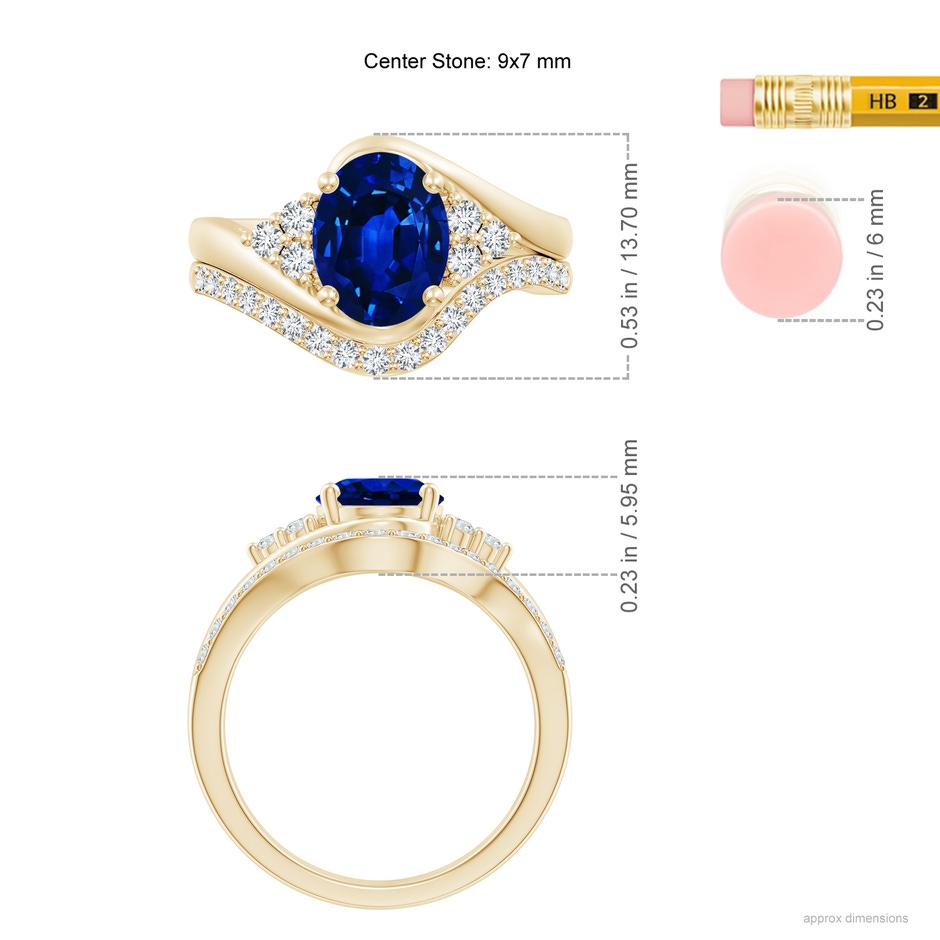 9x7mm AAAA Oval Blue Sapphire Bypass Bridal Set with Diamonds in Yellow Gold product image