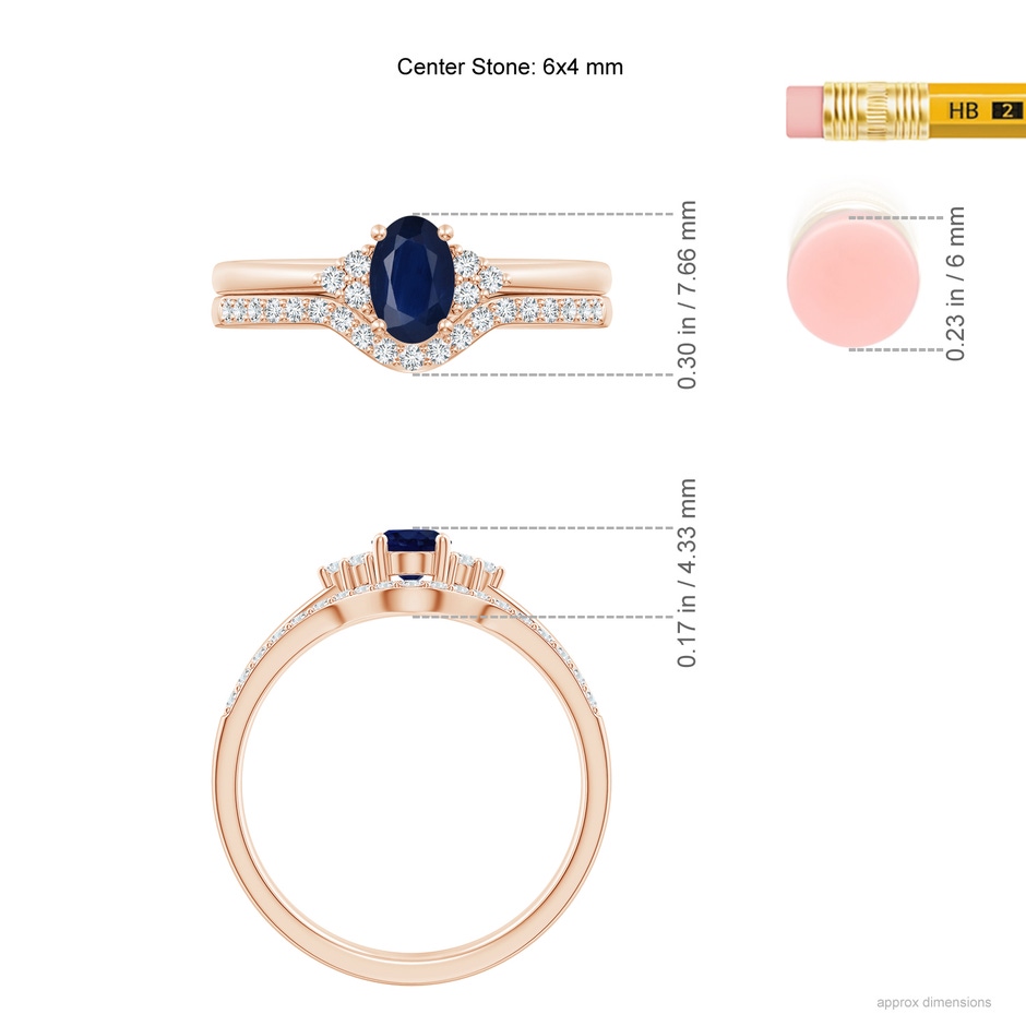 6x4mm A Blue Sapphire and Diamond Trio Bridal Set in Rose Gold product image