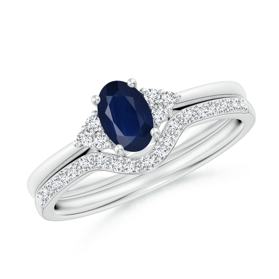 6x4mm A Blue Sapphire and Diamond Trio Bridal Set in White Gold 