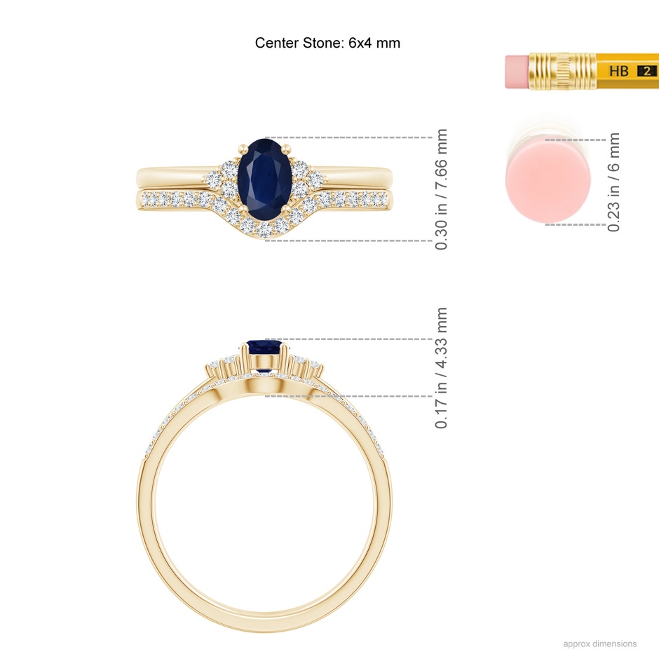 6x4mm A Blue Sapphire and Diamond Trio Bridal Set in Yellow Gold product image