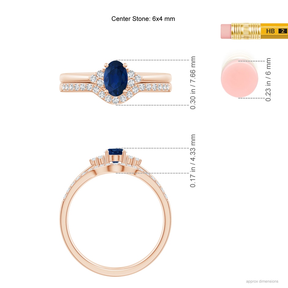 6x4mm AA Blue Sapphire and Diamond Trio Bridal Set in Rose Gold product image